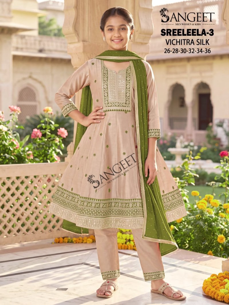 Sreeleela Vol 3 By Sangeet Kids Vichitra Silk Kurti Set 